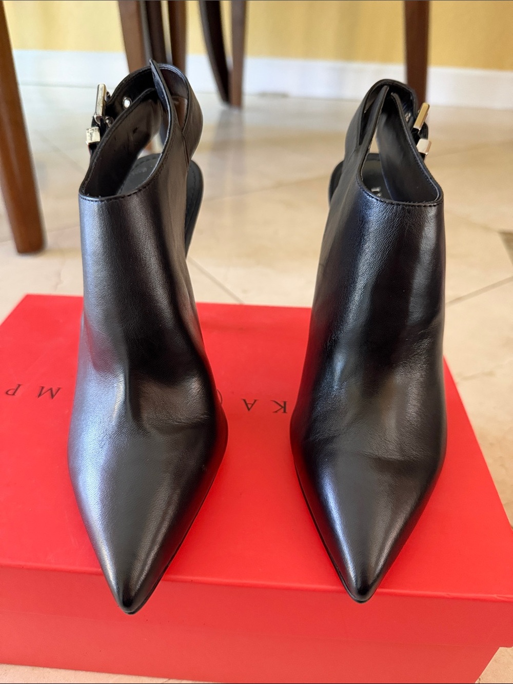 Ivanka Trump Black Pointed Leather Slingback Heels